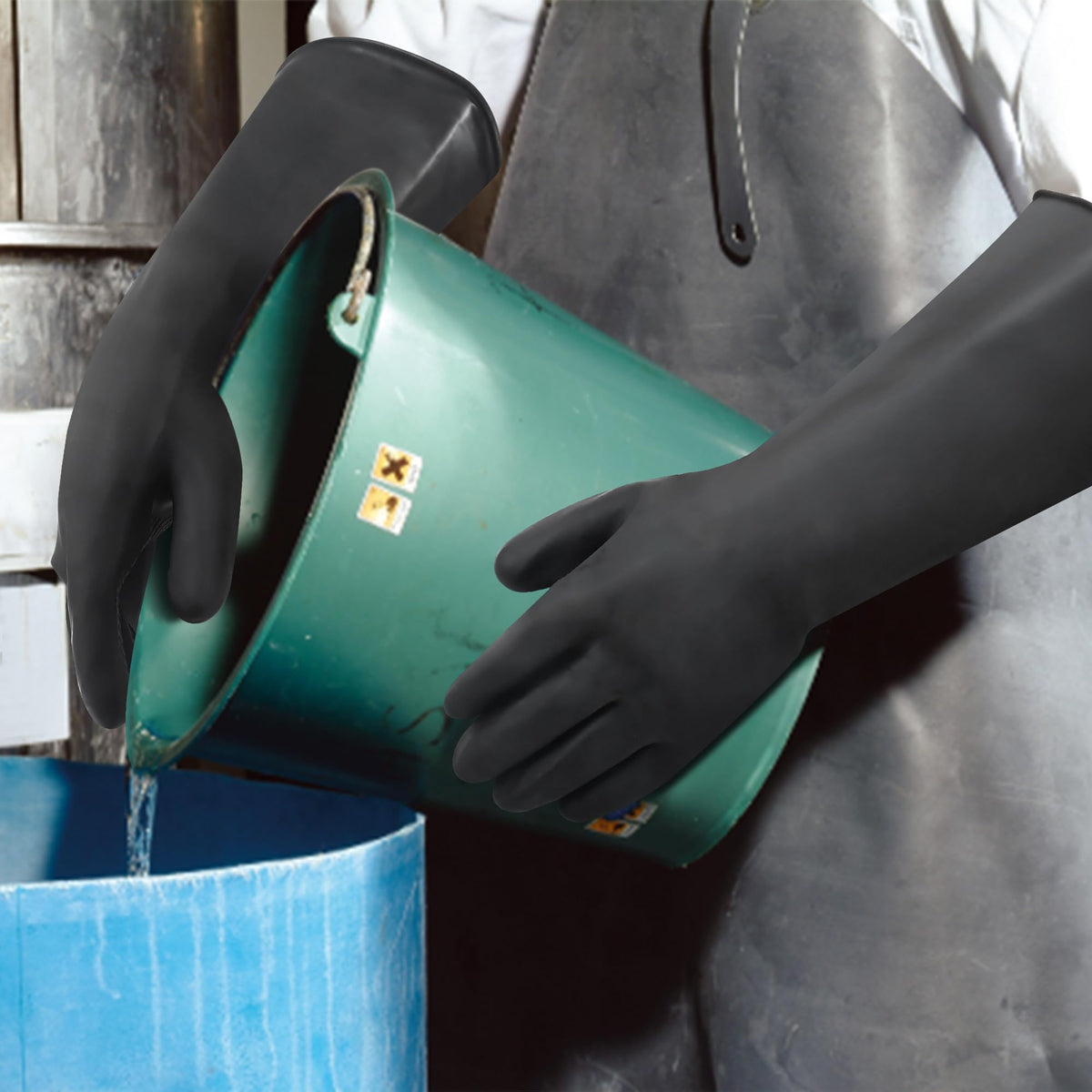 18" Chemical Resistant Gloves, Black Heavy Duty Rubber Gloves