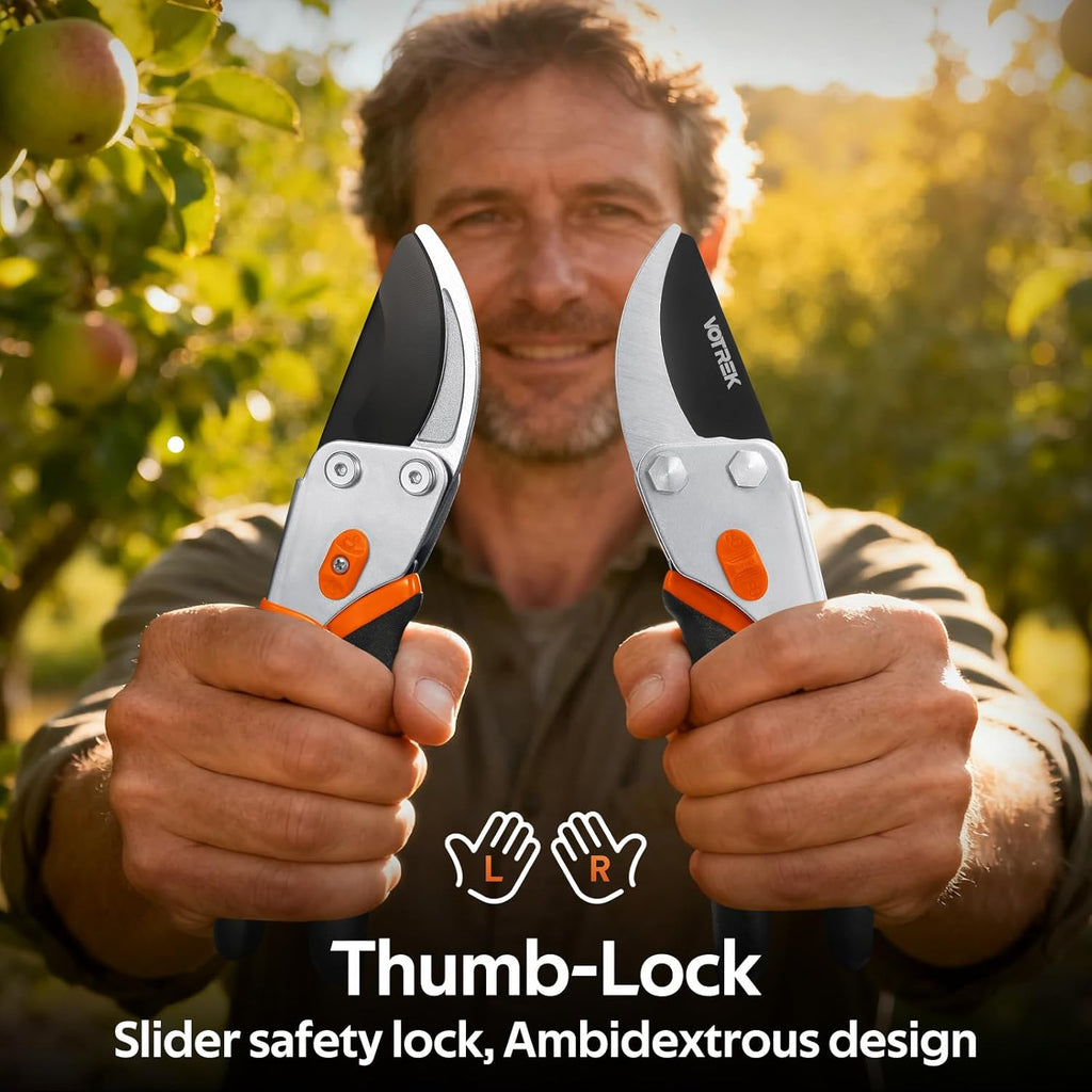 Pruning Shears, 8.5” Professional Garden Pruner with Jam-Proof Spring & Ever-Sharp SK5 Blade, Ergonomic Bypass