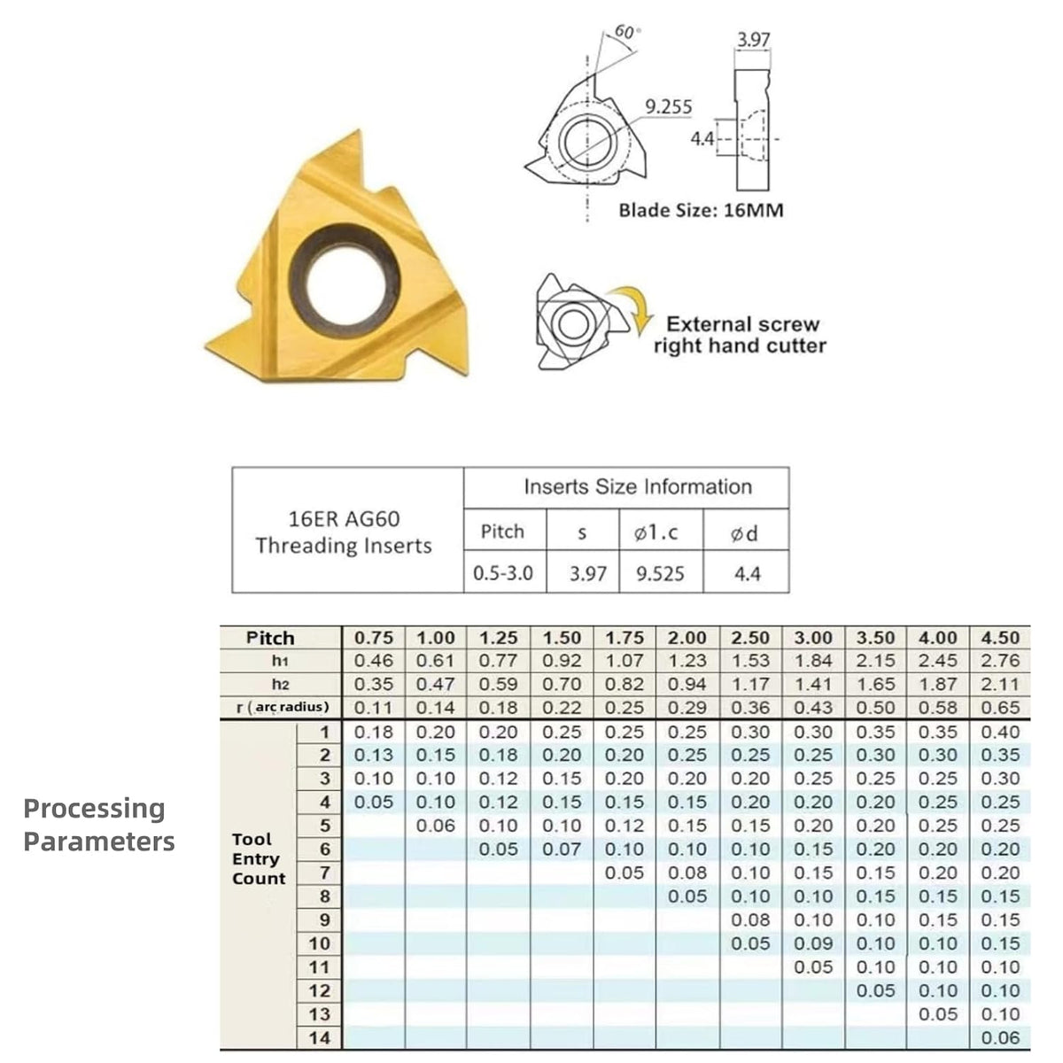 16ER AG60/16IR AG60 CNC Lathe Indexable Threading Carbide Cutting Insert，Internal External Threading Inserts for Netal Lathe Tools (20pcs 16IR AG60)