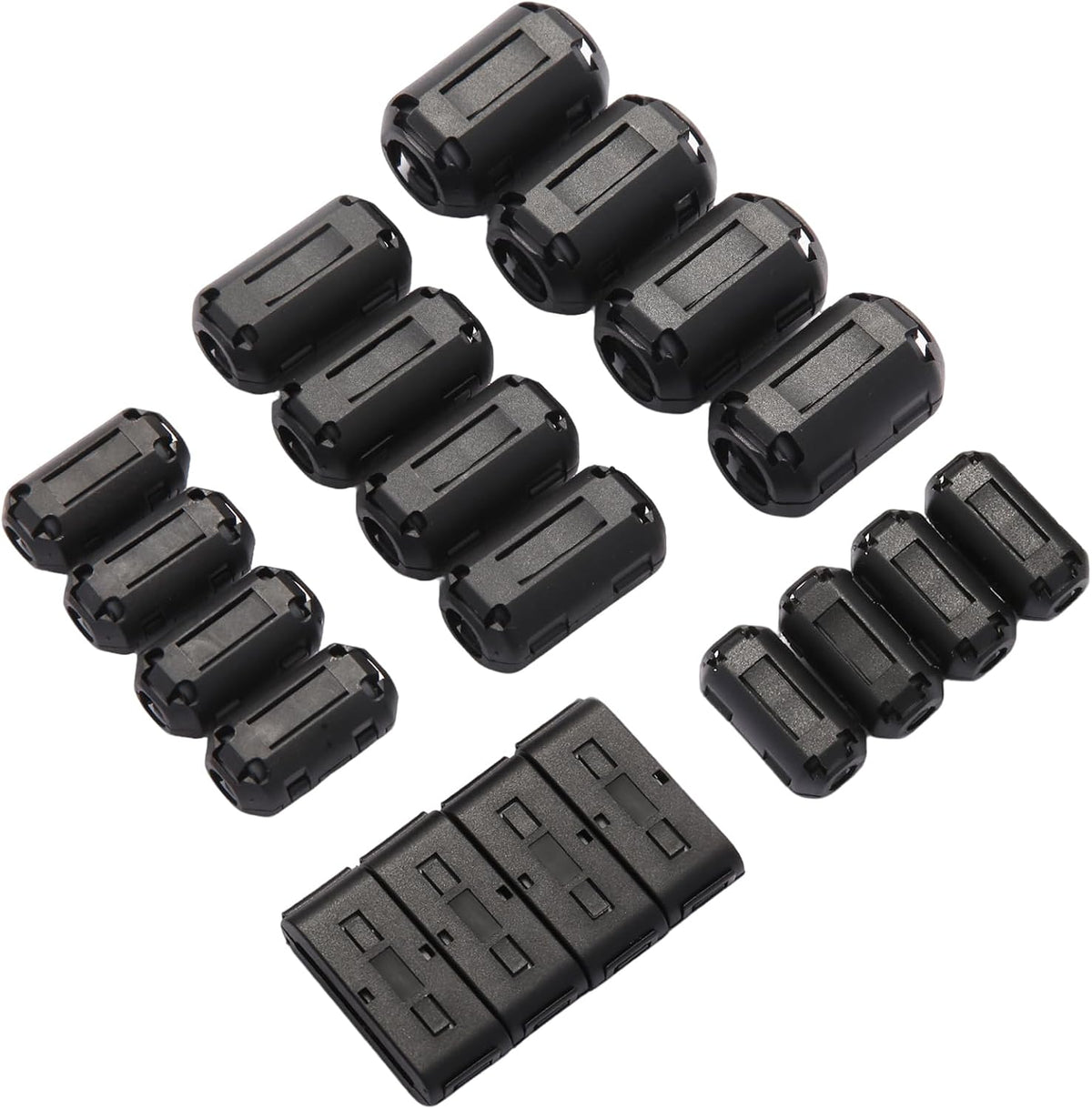 20PCS Snap-On Ferrite Core Kit with Flat Cable Cores (Up to 1.1 in Wide), Multi-Size Ferrite Beads for EMI RFI Noise Suppression, Fits 0.14–0.51 in Round & Flat Cables (3.5–13 mm)