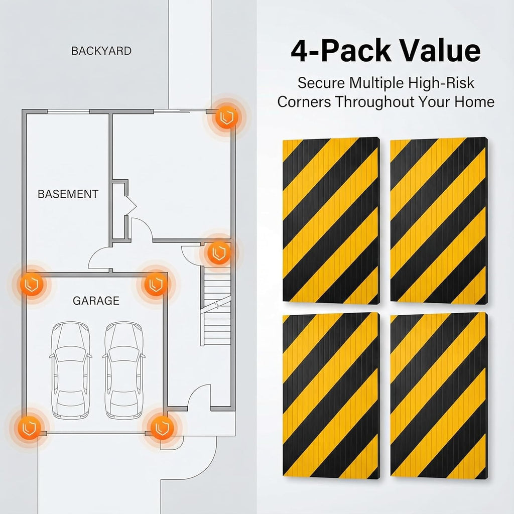 4 Pack Garage Wall Protector, Foam Wall Column Corner Guard Garage Bumper for Parking Car, Reflective Wall Edge