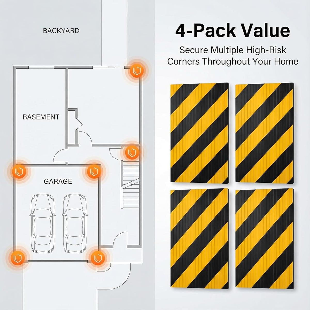 4 Pack Garage Wall Protector, Foam Wall Column Corner Guard Garage Bumper for Parking Car, Reflective Wall Edge