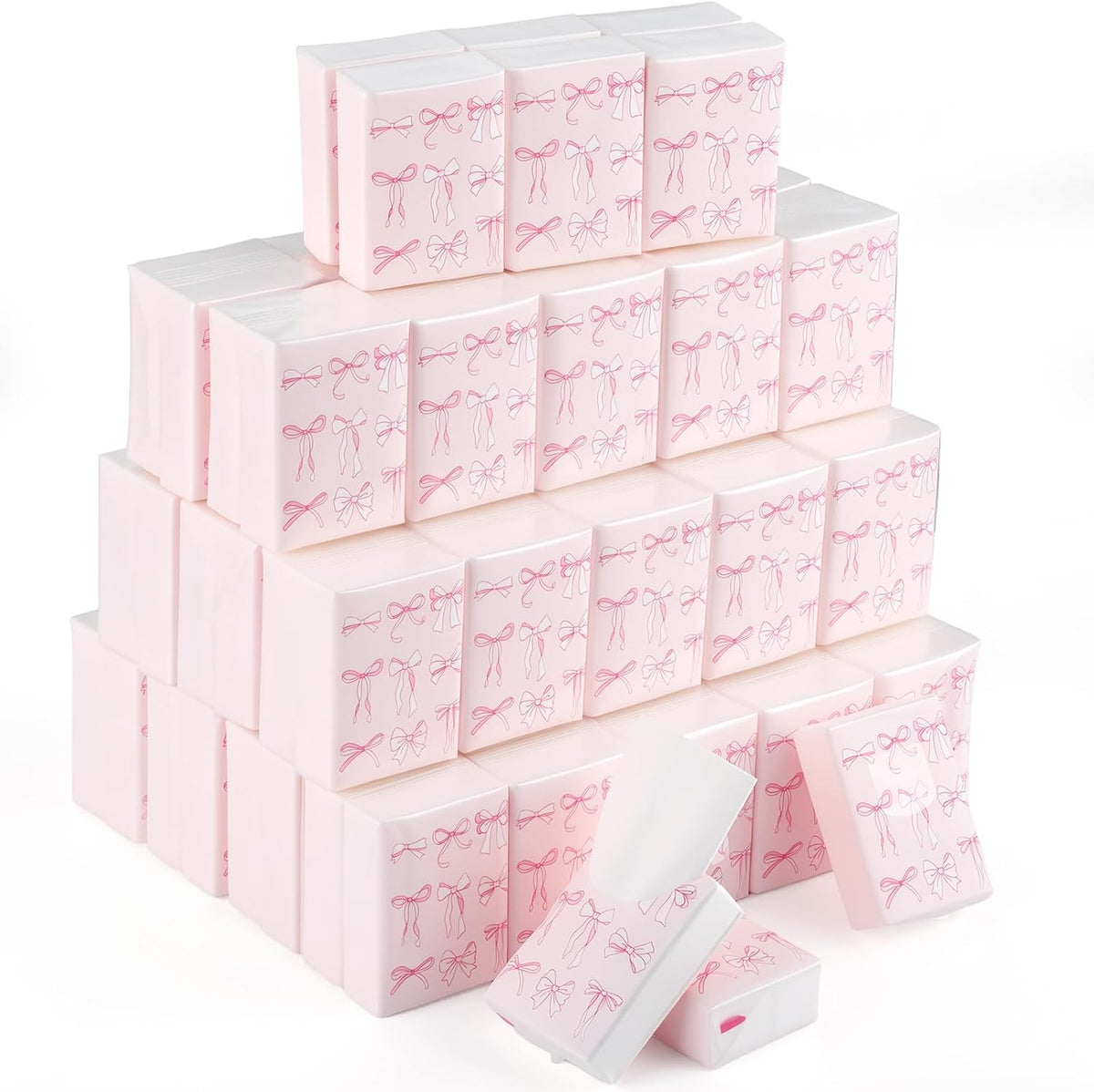 100 Pack Pocket Tissues, 3 Ply Pink Bow Travel Tissues