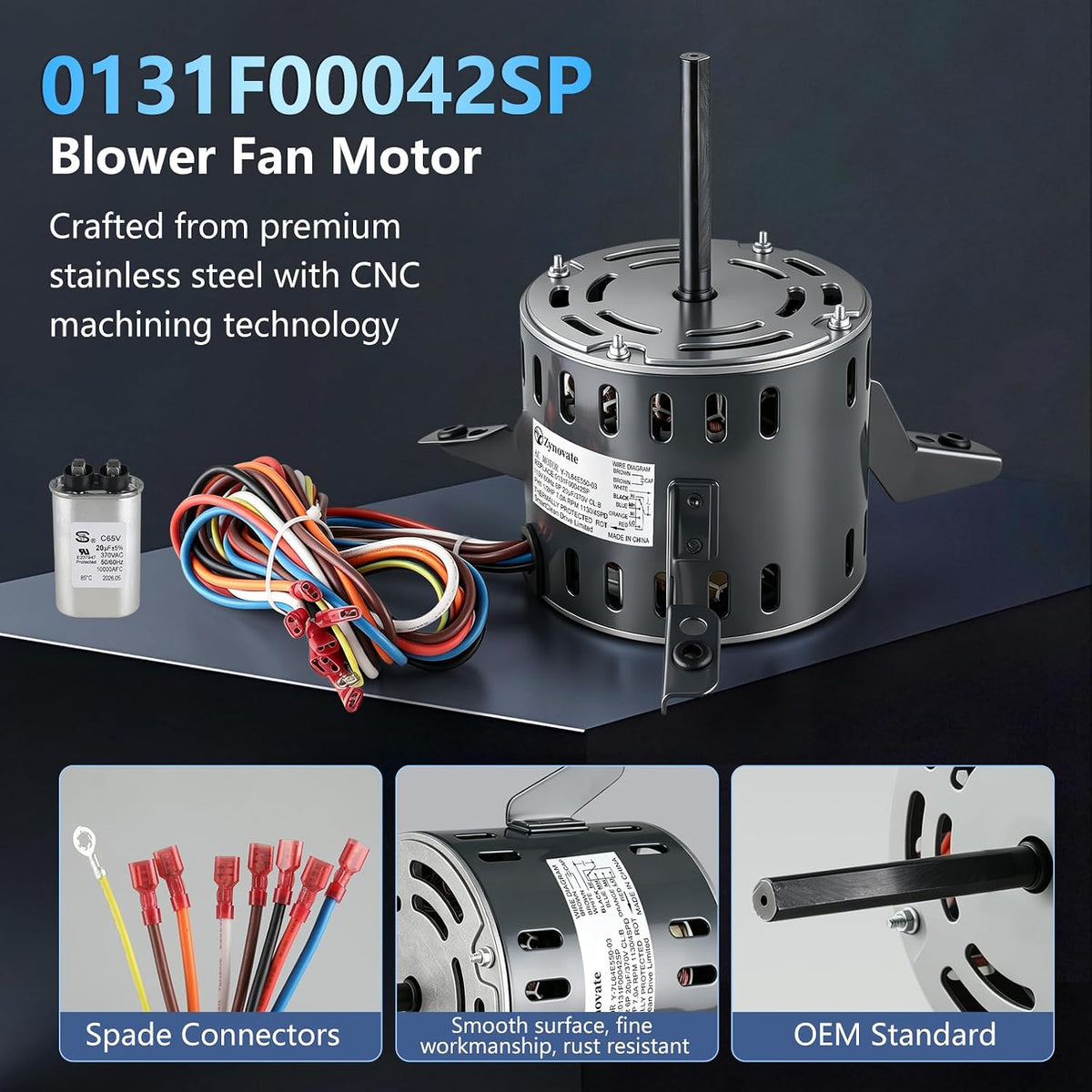 0131F00042SP Blower Fan Motor 1/2 HP 1130RPM 115V 7.0A 4-Speed Blower Motor