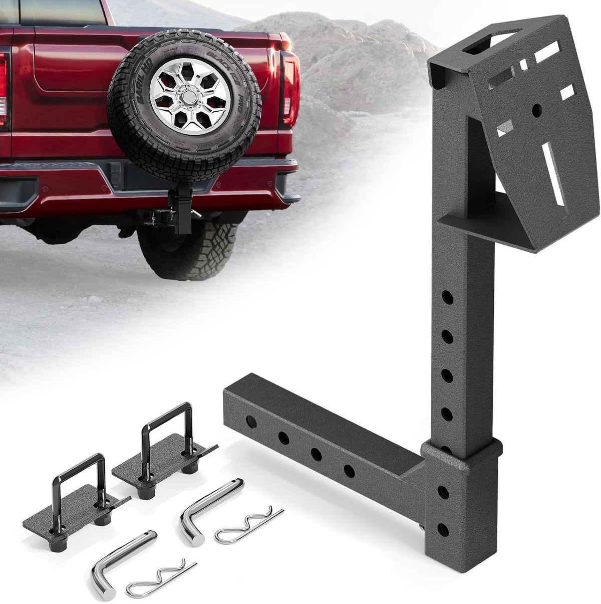 EYOHZ Hitch Mounted Spare Tire Carrier, Universal Adjustable Spare Tire Mount for 2 Inch Receiver, Fits 4/5/6/8 Lug