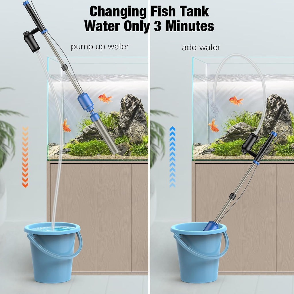 Aquarium Vacuum Gravel Cleaner, 24W Electric Fish Tank Cleaner Vacuum, 6 in 1 Multifunctional Aquarium Cleaner for