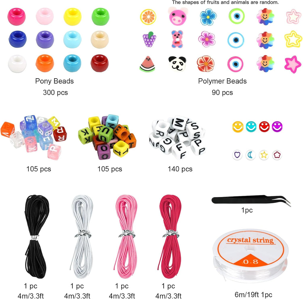 Bracelet Making Kit, Beads for Bracelets Making Pony, Kandi, Polymer Clay, Smile Face & Letter Beads for Jewelry