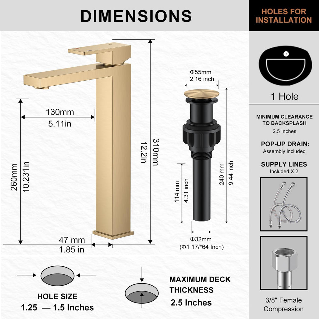 Champagne Bronze Vessel Sink Faucet 1 Handle, Tall Bathroom Faucet