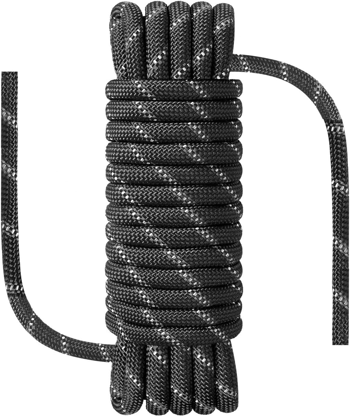 Climbing Rope, 10mm x 30 Meters, 15KN Tensile Strength, Waterproof Anti-Freezing Static Rope, Black, Nylon Polyester