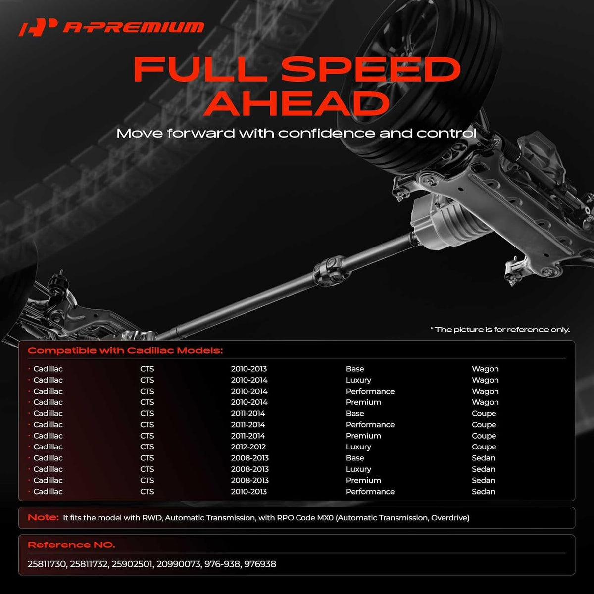 A-Premium Rear Drive Shaft Driveshaft Assembly Compatible with Cadillac