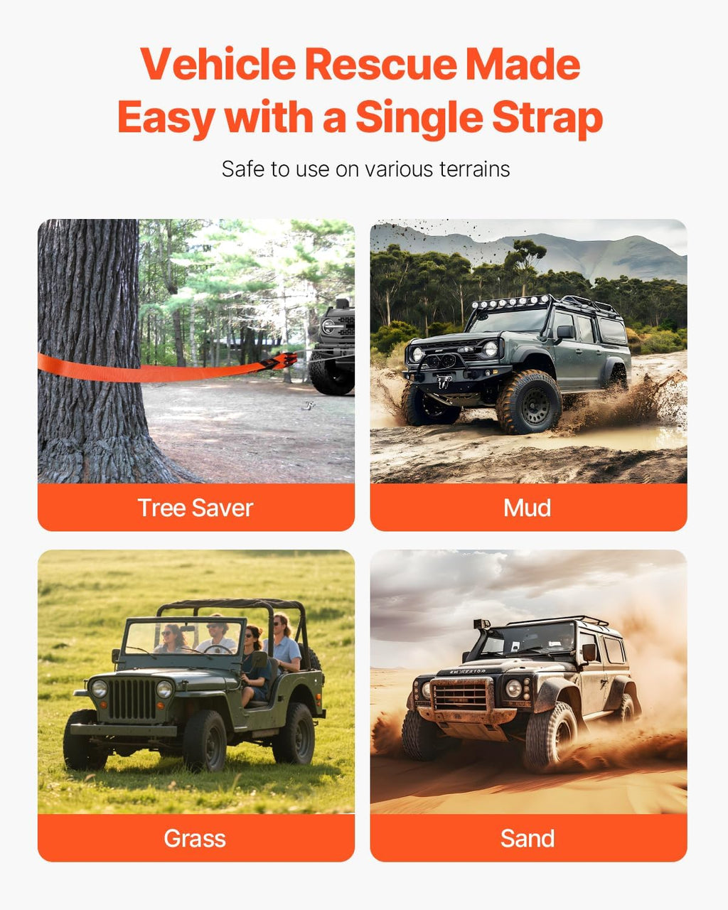 Heavy Duty Tow Strap Recovery Kit 3 in x 30 ft (MBS-36,000 lbs) Tree Saver Winch Strap, Triple Reinforced Loop &