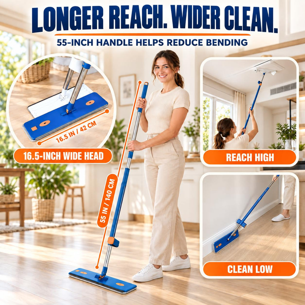 16.5" Self Wringing Flat Mop and Collapsible Bucket Set