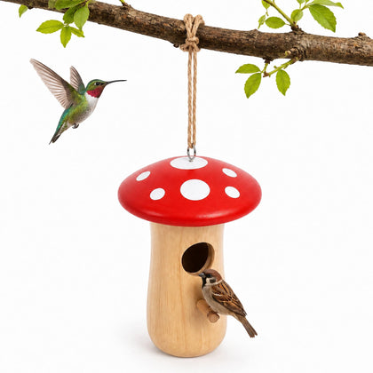 1pc Wooden Hummingbird House for Outside Hanging, Mushroom Shaped