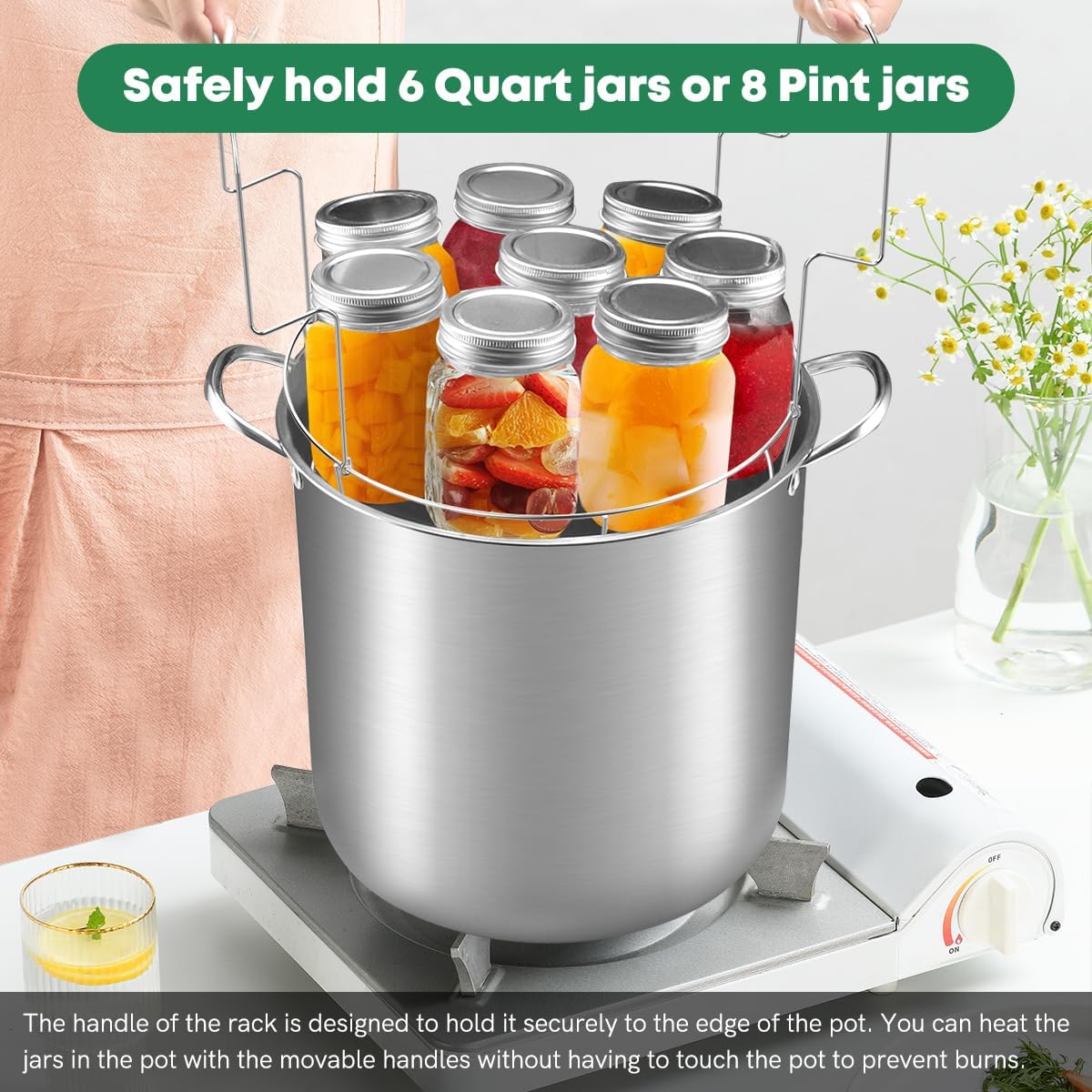 Stainless Steel 21.5 QT Canning Pot with Rack & Lid, Canning Supplies Starter Kit and 6 Pieces Tools Set, Water Bath
