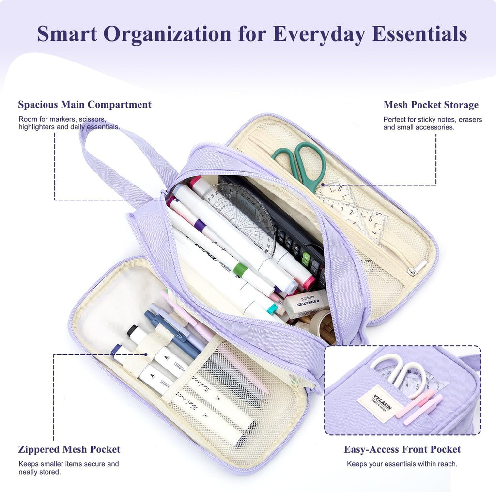 Pencil Case Pouch, Large Capacity Pencil Box Bag, Aesthetic Pen Organizer for School Supplies, Cute Preppy Stuff for
