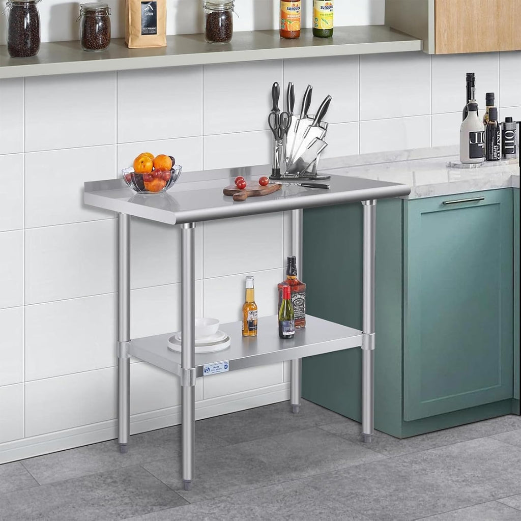 Hally Stainless Steel Table for Prep & Work 24" x 36" with Backsplash NSF