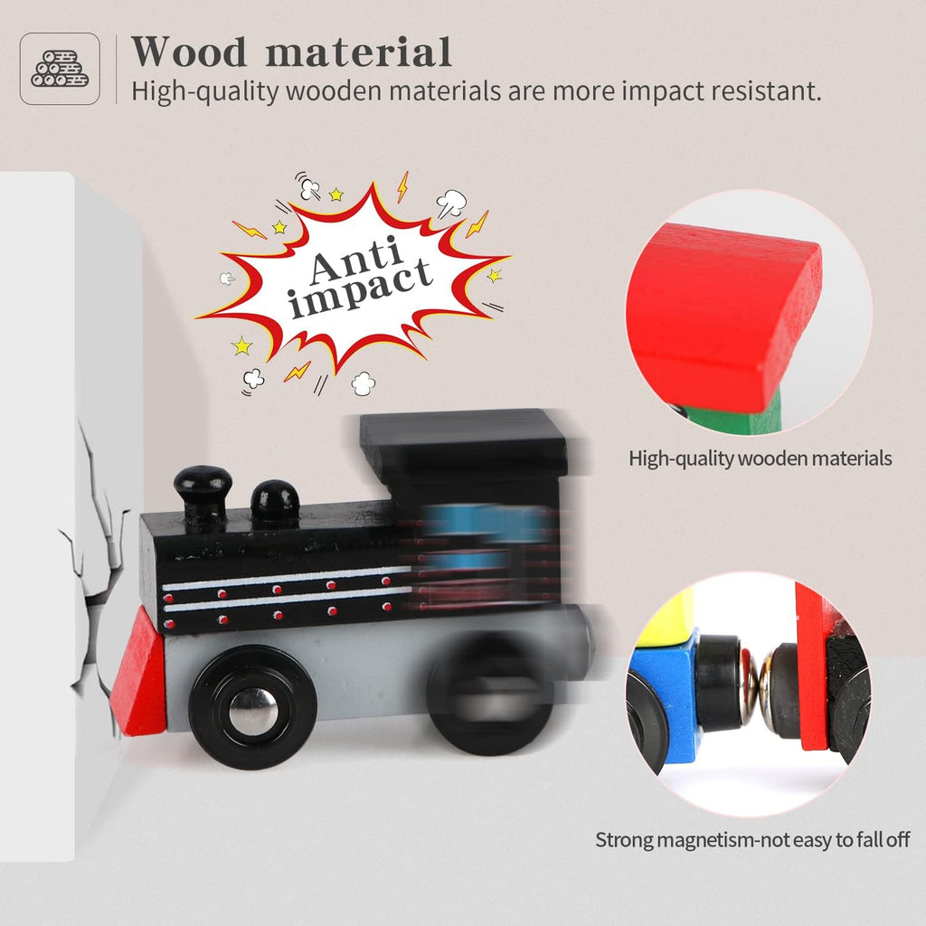 Wooden Train Set 16 PCS Train Toys Magnetic Set Includes Storage Bag - Wooden Track Accessories - Wooden Magnetic Car