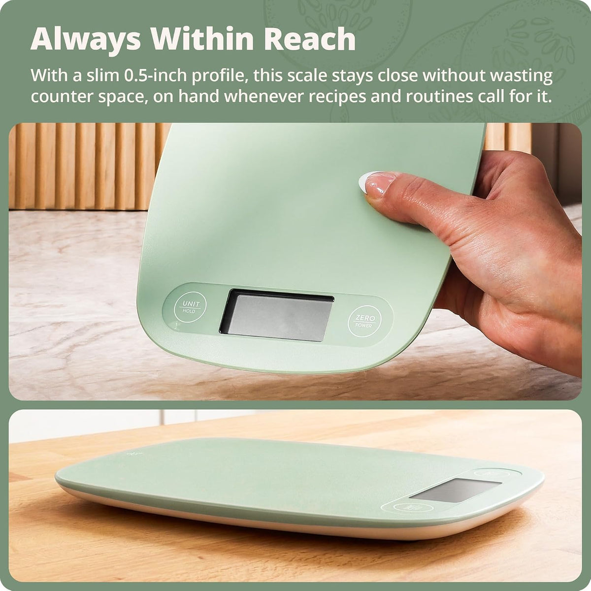 Food Scale, Slim & Compact Build, 1g Precision (Sage Green)