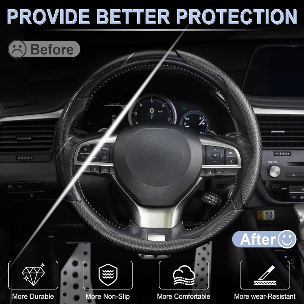 3pcs Carbon Fiber Anti-Skid Steering Wheel Cover, Waterproof & Segmented Butterfly Design, Universal 99% Vehicle