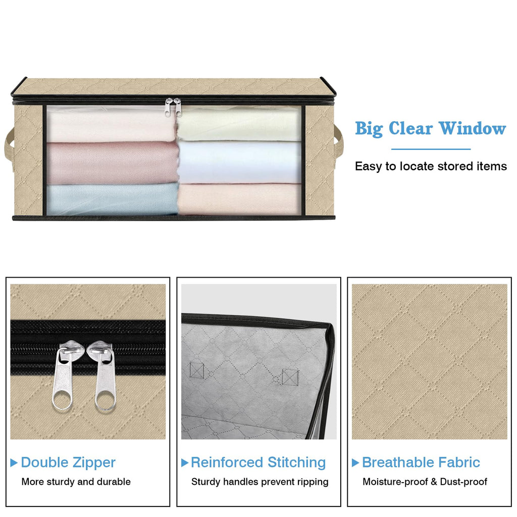 10-Pack Clothes Organizer Storage Bags, 35L Storage Bins, Beige