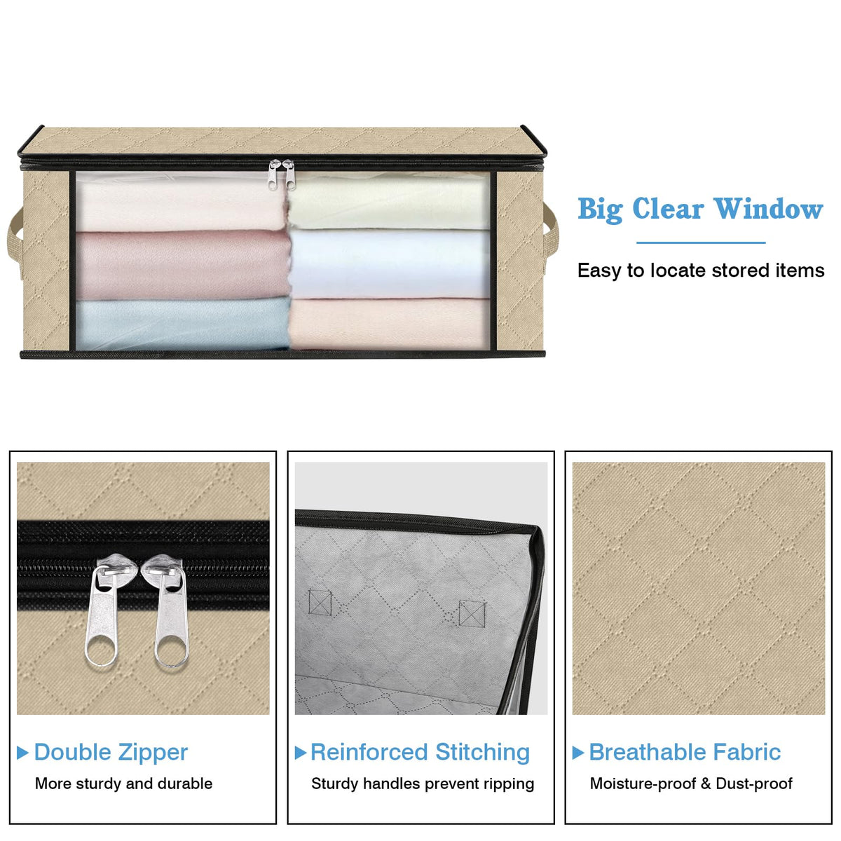10-Pack Clothes Organizer Storage Bags, 35L Storage Bins, Beige