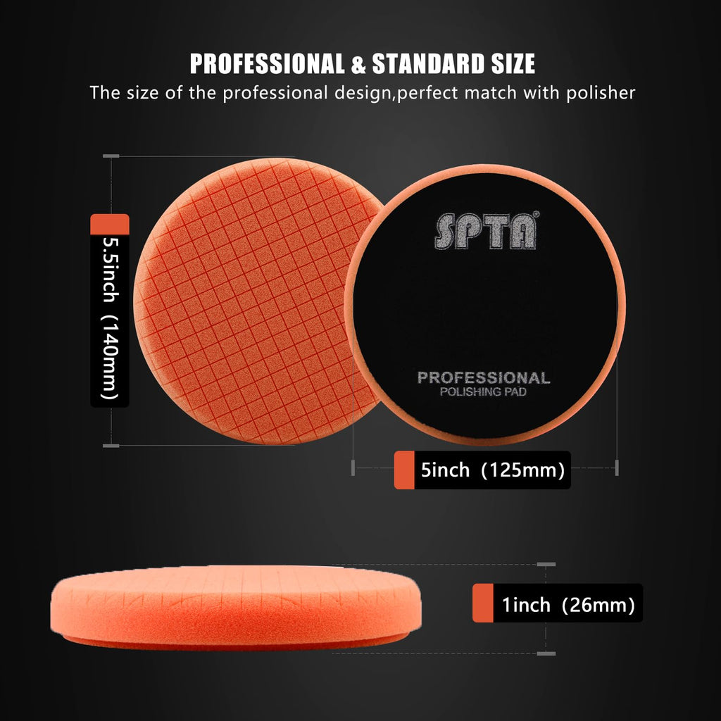 T40 Orange Medium-Cut Foam Polishing Pads, 3Pcs 5.5 Inch Face for 5 Inch 125mm Backing Plate Compound Buffing Sponge