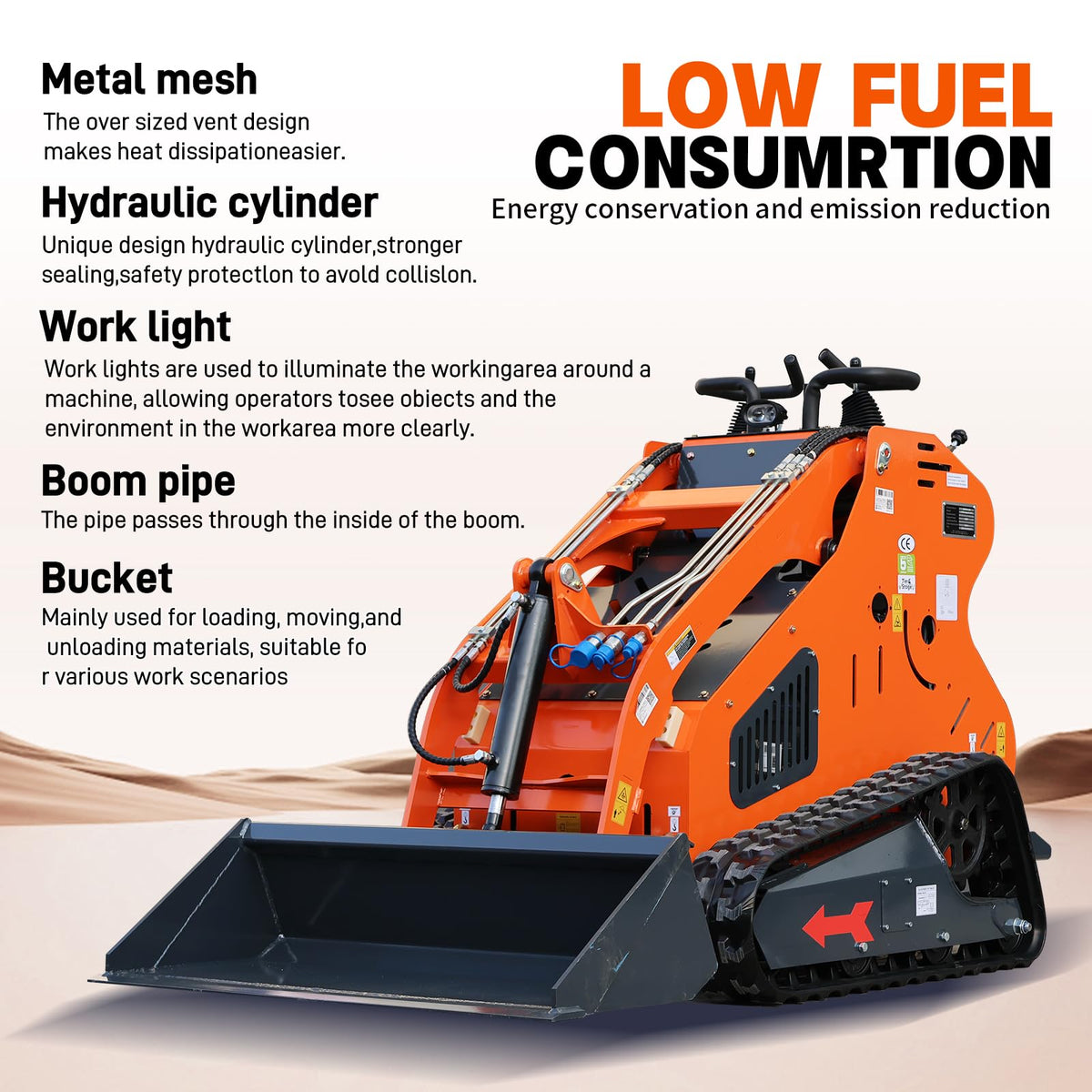 Mini Skid Steer Loader 23HP Dual-Cylinder Track Loader with Bucket