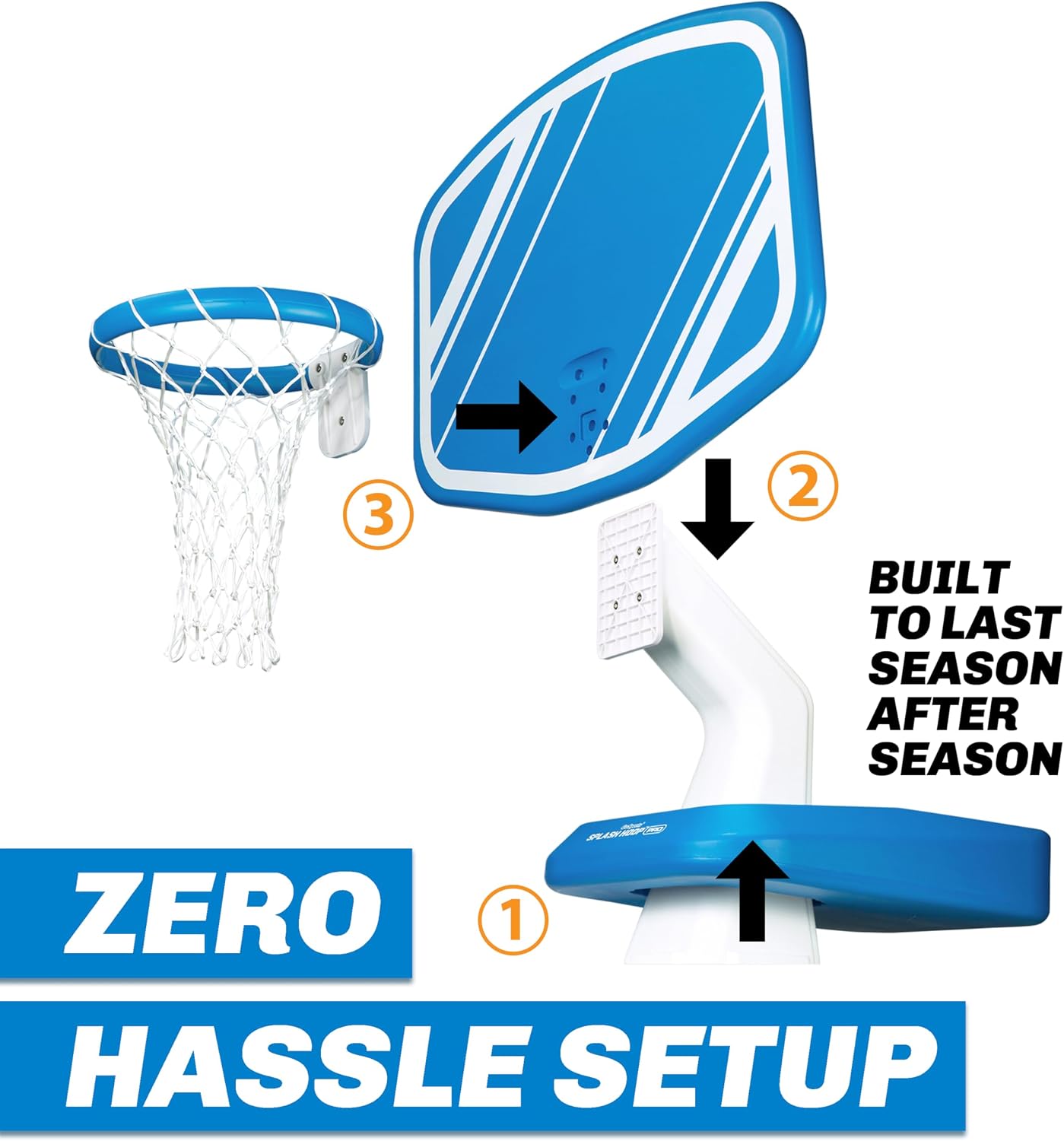 Splash Hoop PRO Pool Basketball Game – Modern Poolside Basketball Hoop with Backboard, Ball & Pump – Swimming Pool