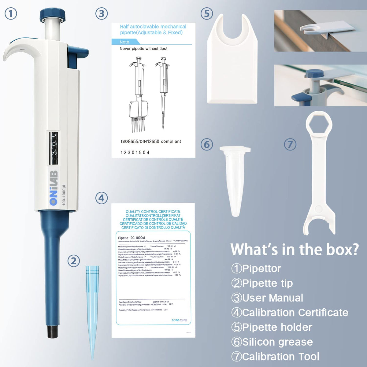 Single Channel Adjustable Pipettor, Micropipette 500-5000μL