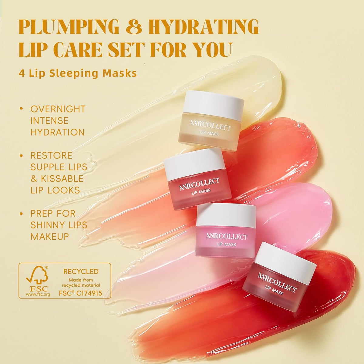 4-Pack Lip Sleeping Mask Overnight Lip Care and Treatment Set