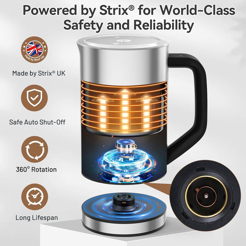 Milk Frother, Electric Milk Steamer Stainless Steel, 8.4oz/250ml Automatic Hot and Cold Foam Maker and Milk Warmer