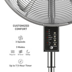 16" Vintage Digital Metal Stand Fan with Remote, Chrome Silver
