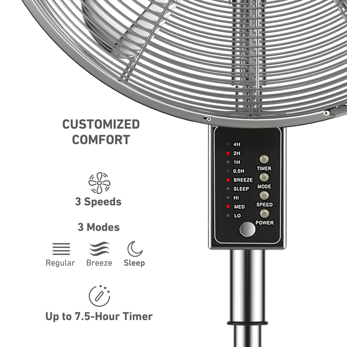 16" Vintage Digital Metal Stand Fan with Remote, Chrome Silver