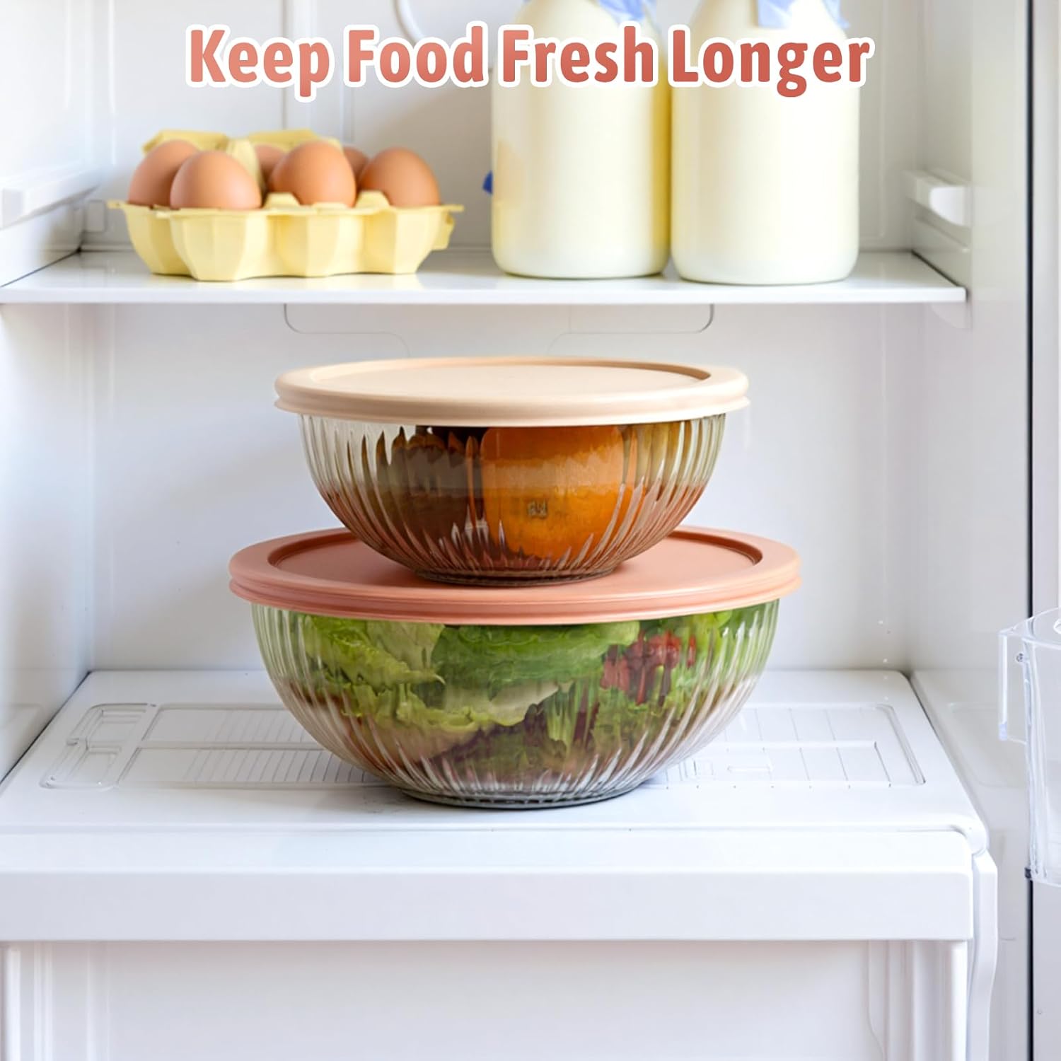Glass Mixing Bowls with Lids Sets, 4 Packs Glass Bowls with Lids for Kitchen Baking, Meal Prepping and Salad, Bpa