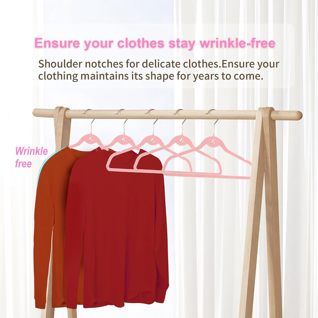 Multi-Color Velvet Hangers 50 Pack with Cascading Hooks, Non-Slip Black, Pink, White, Grey, and Purple Velvet Hangers