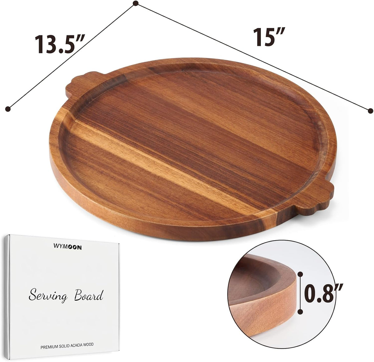Charcuterie Board 13'' Wood Serving Platter Round Ottoman Coffee Table Tray