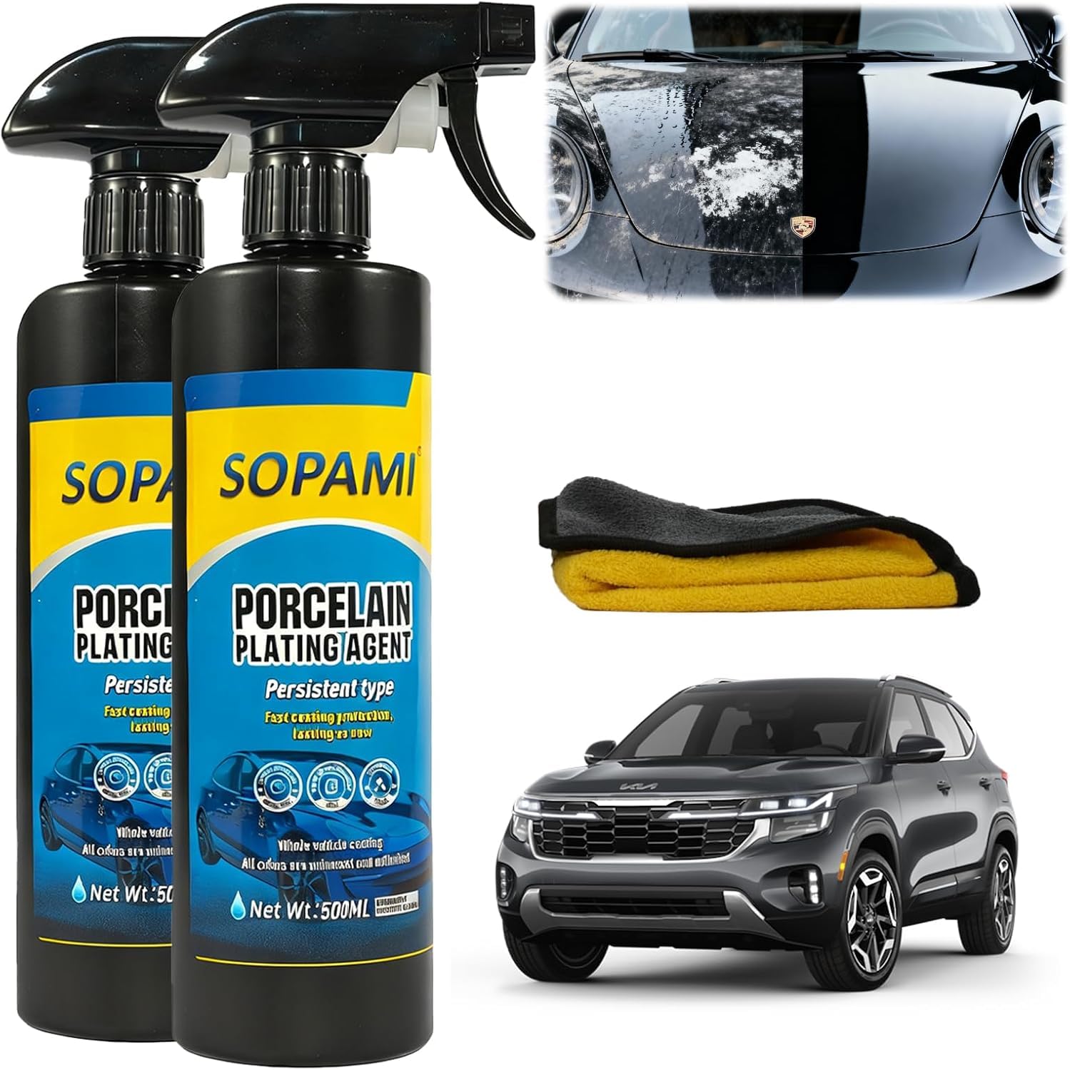 Ceramic Coating Spray (2 Pack), Hydrophobic Car Wax for High Gloss Paint Protection, Water Beading Sealant and Quick