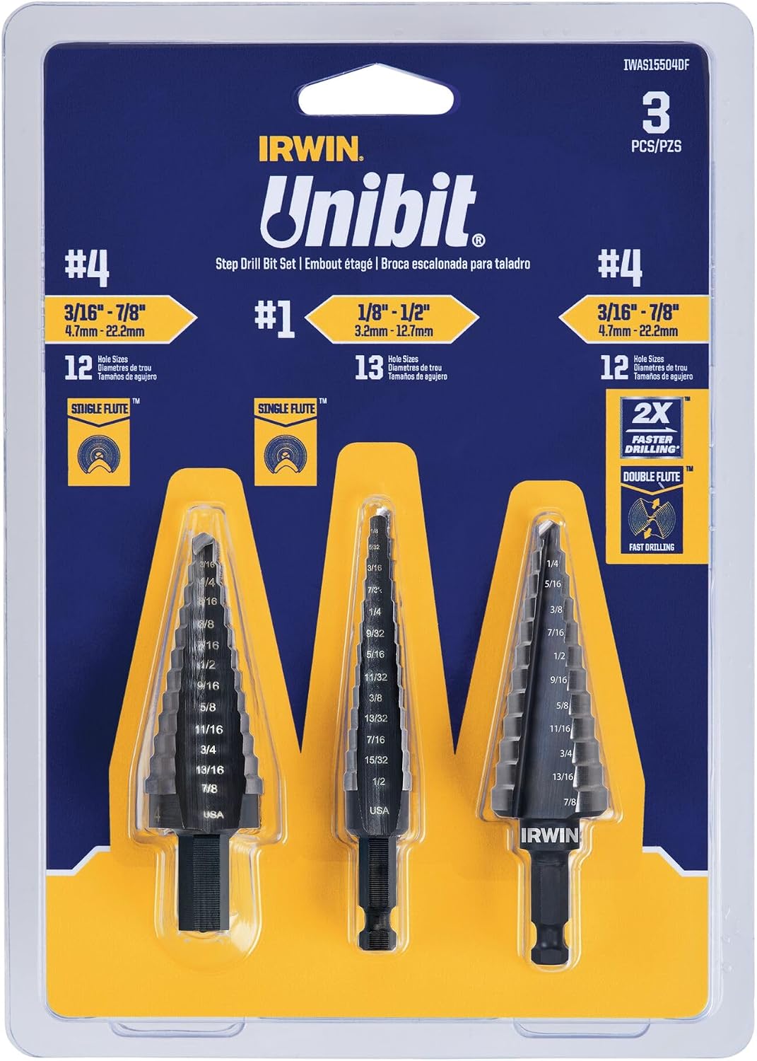 IRWIN Irw Unibit 3Pc Set #1, #4, #4Df (IWAS15504DF)