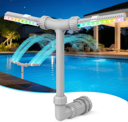 Solar Pool Fountain with Lights - Dual Spray Water Fountains for Above Ground/Inground Pools, High-Pressure Waterfall