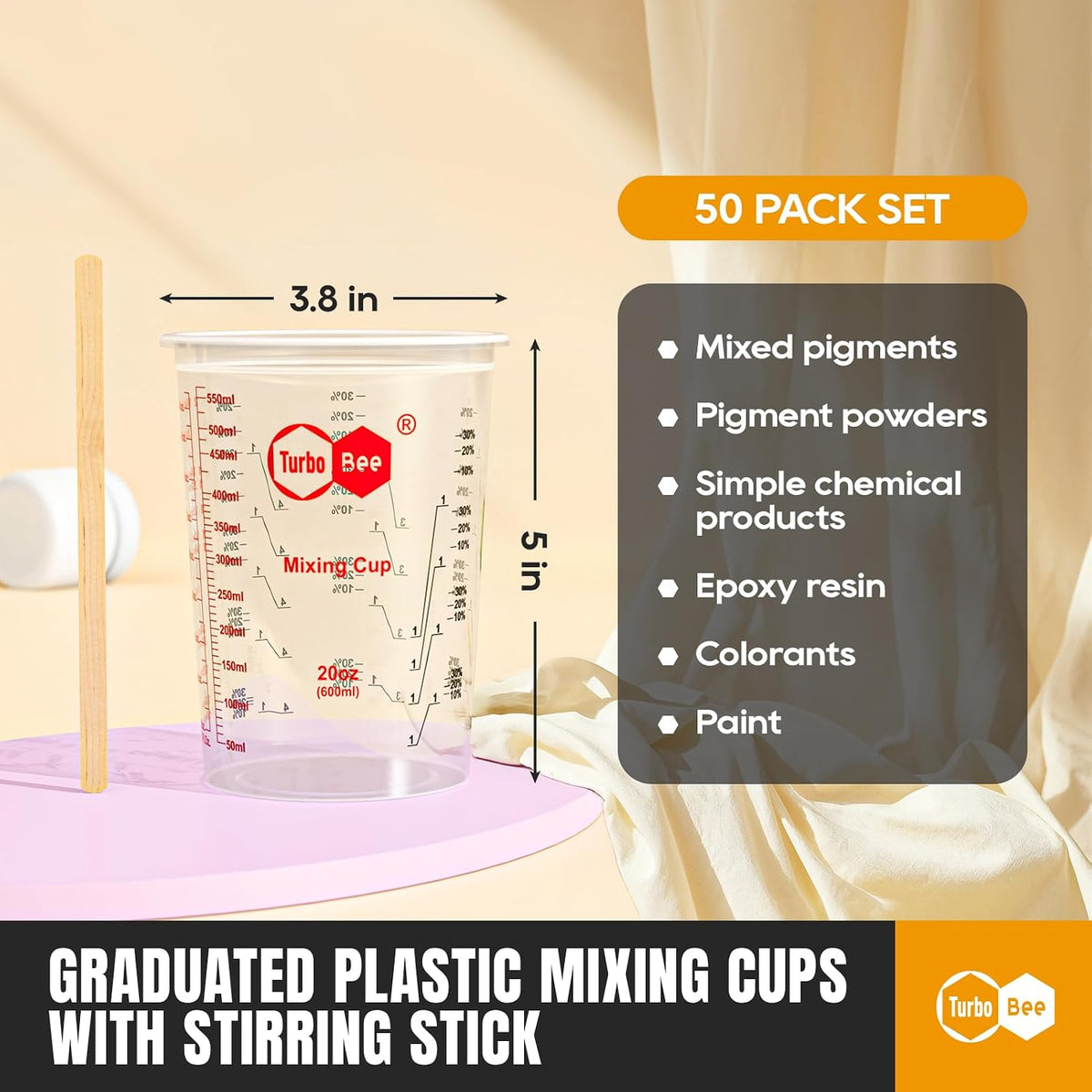 20oz Resin Mixing Cups - [Easy-Separate Design] 50 Pack Graduated PP Plastic Mixing Cups for Epoxy Resin, Paint &
