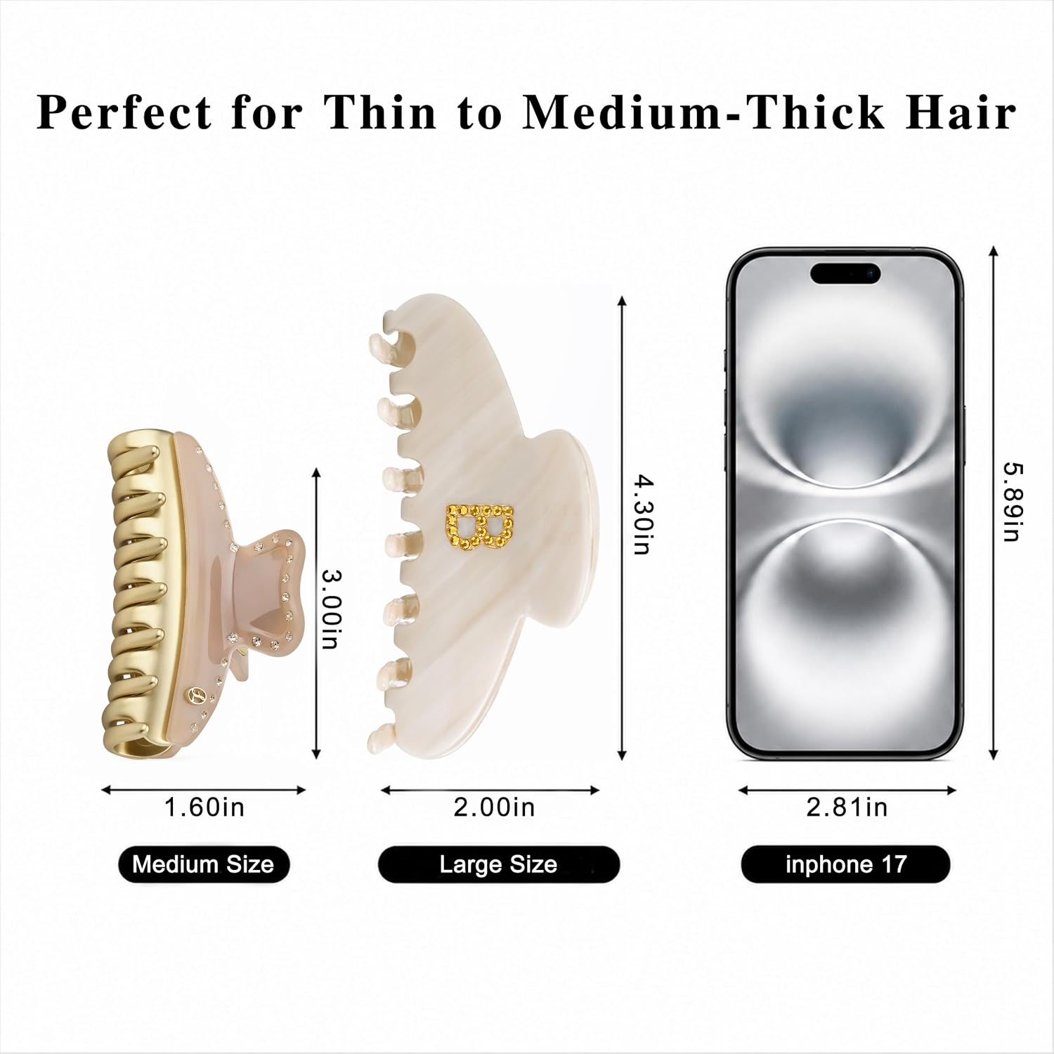 B Hair Clips for Women 4.3 Inch Large Acetate Claw Clip Strong Grip | Stocking Stuffer Small Cute Gifts for Women