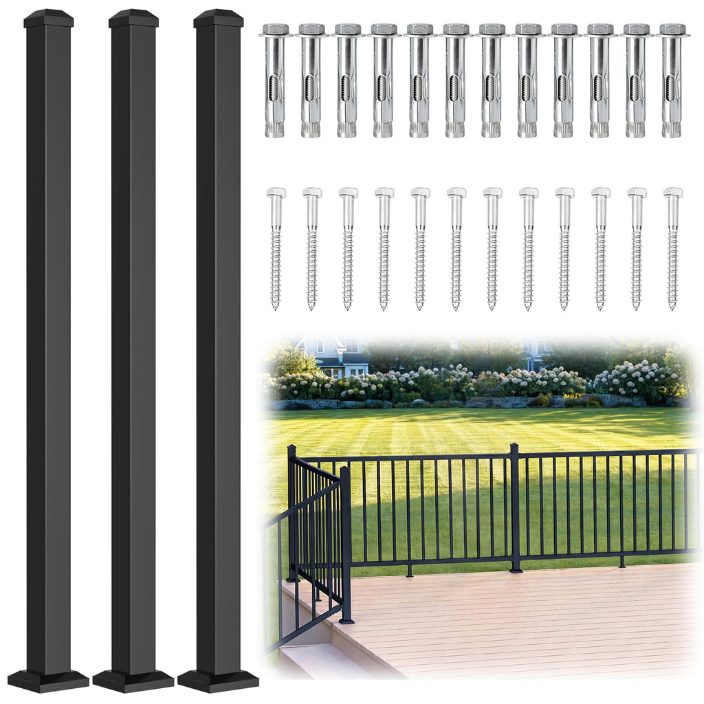 3 Pack 39in x 2in Modular Aluminum Deck Railing Post for Deck