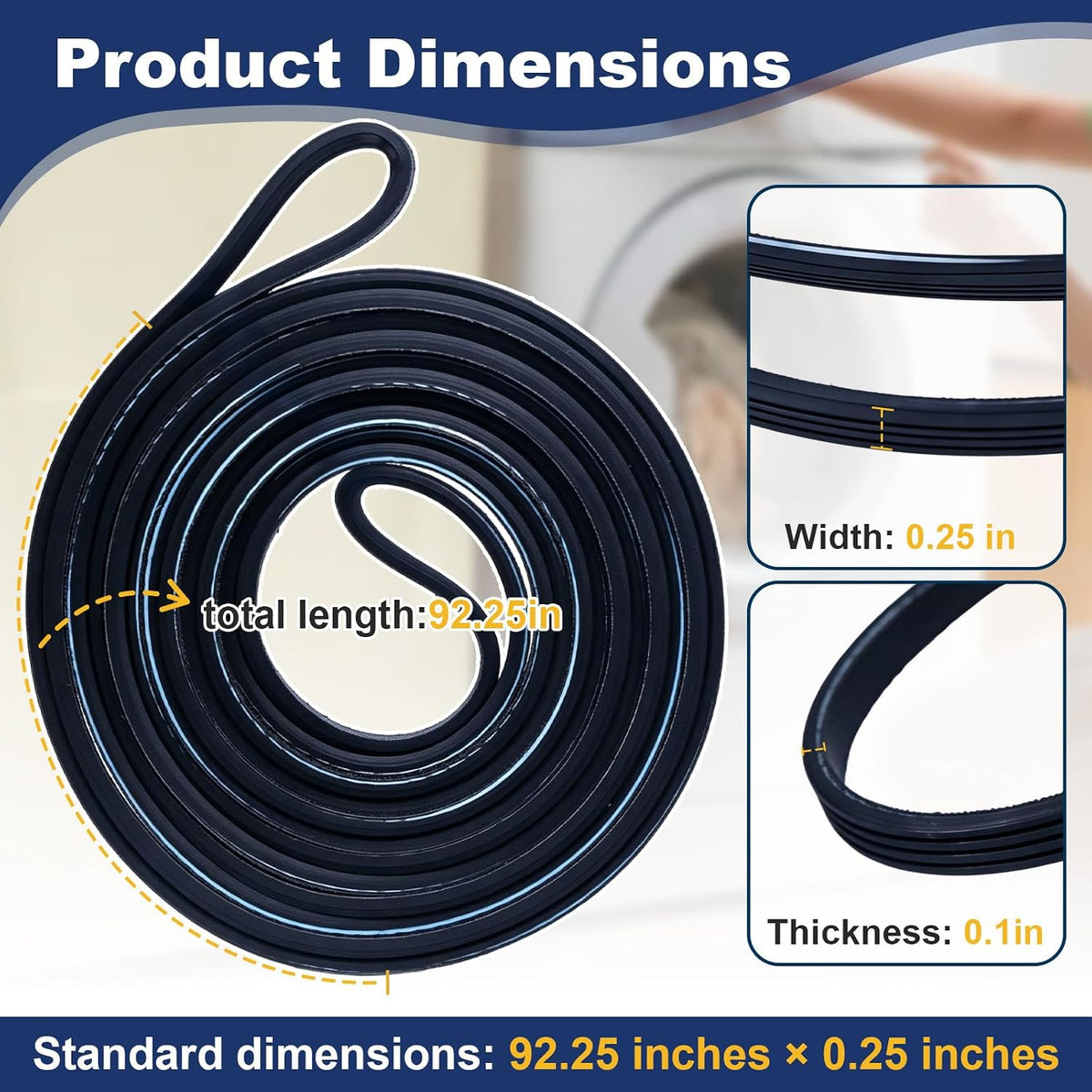 2-Pack Replacement Dryer Belt, Compatible With WED4815EW1, 92.25" 4-Rib