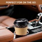 to Go Paper Coffee Cups with Lids and Straws 12 oz, Café Design 100 Pack Disposable Coffee Cups with Sleeves for Hot