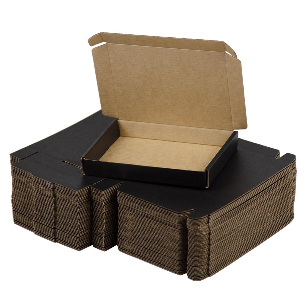 50 Pack 7x5x1 Inches Small Shipping Boxes, Black Corrugated Cardboard Boxes, Moving Mailing Packing Box