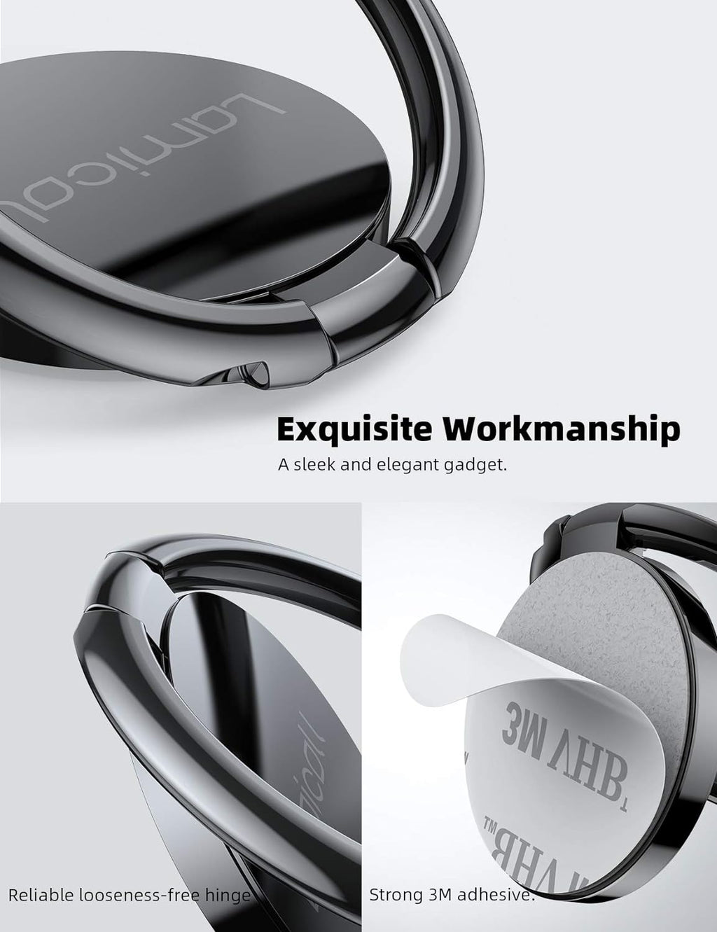 Cell Phone Ring Holder Stand - Polished Metal Finger Grip | 360° Rotation, Finger Ring Kickstand for Magnetic Car