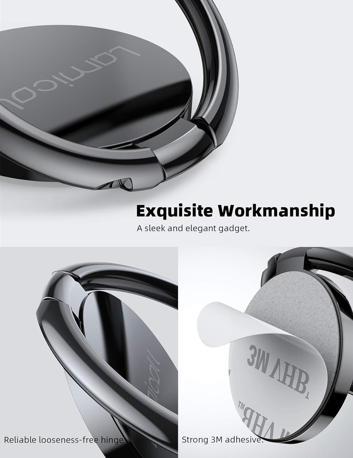 Cell Phone Ring Holder Stand - Polished Metal Finger Grip | 360° Rotation, Finger Ring Kickstand for Magnetic Car