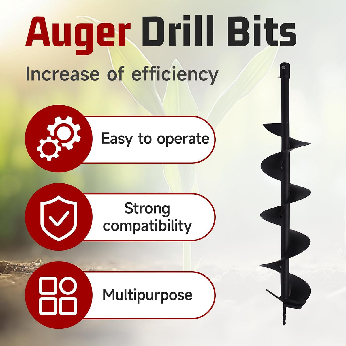 Earth Auger Drill Bits 4" 6" 8" 10" 12" for Gas Powered Post Fence Hole Digger (6inch) Hole Inner Diameter 3/4 Inch