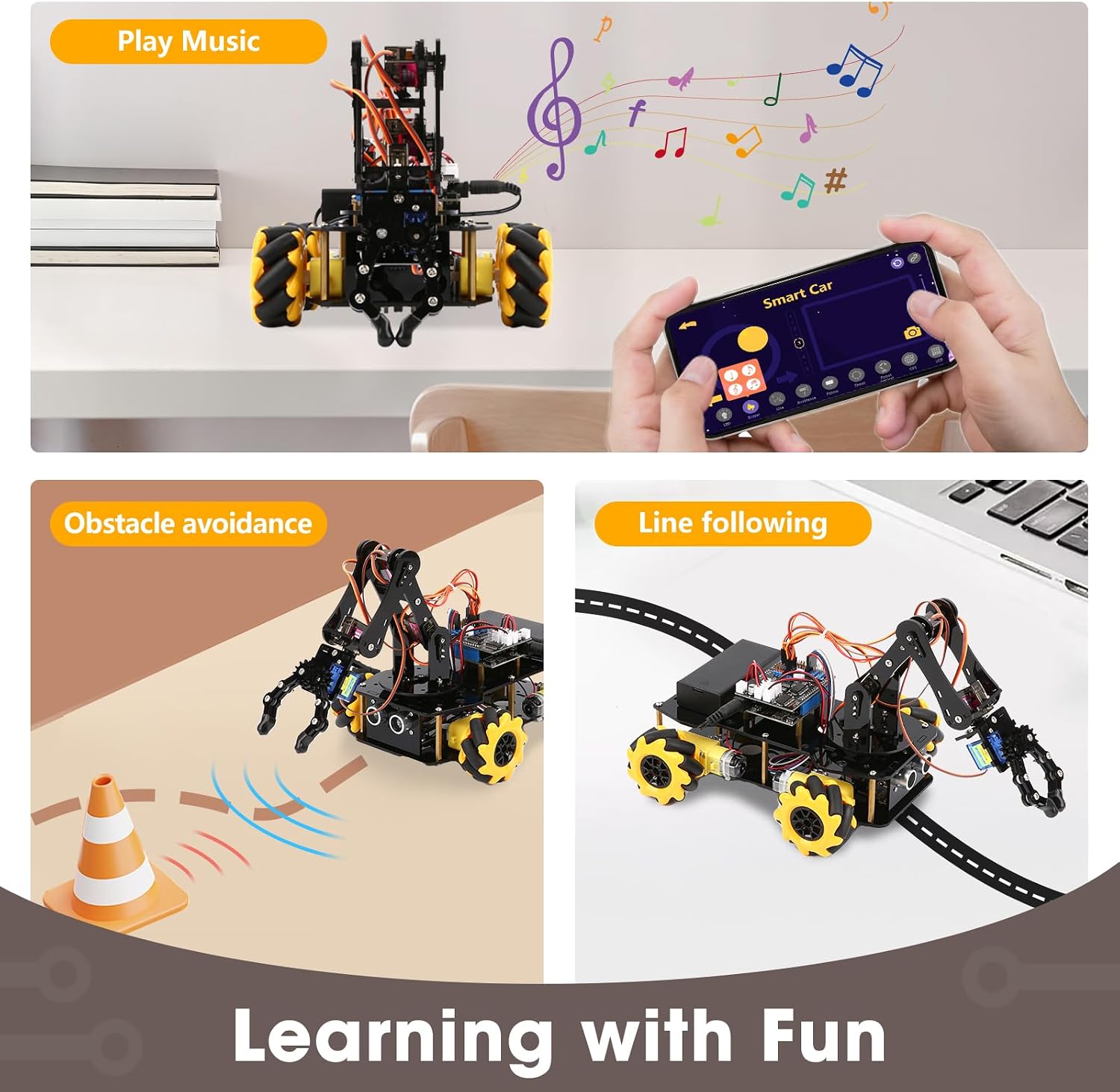 Robotics for Kids Ages 8-12, ACEBOTT Smart Robot Arm Car Kit with 5DOF, STEM Toys for Boys Age 8-12 12-16+, ESP32