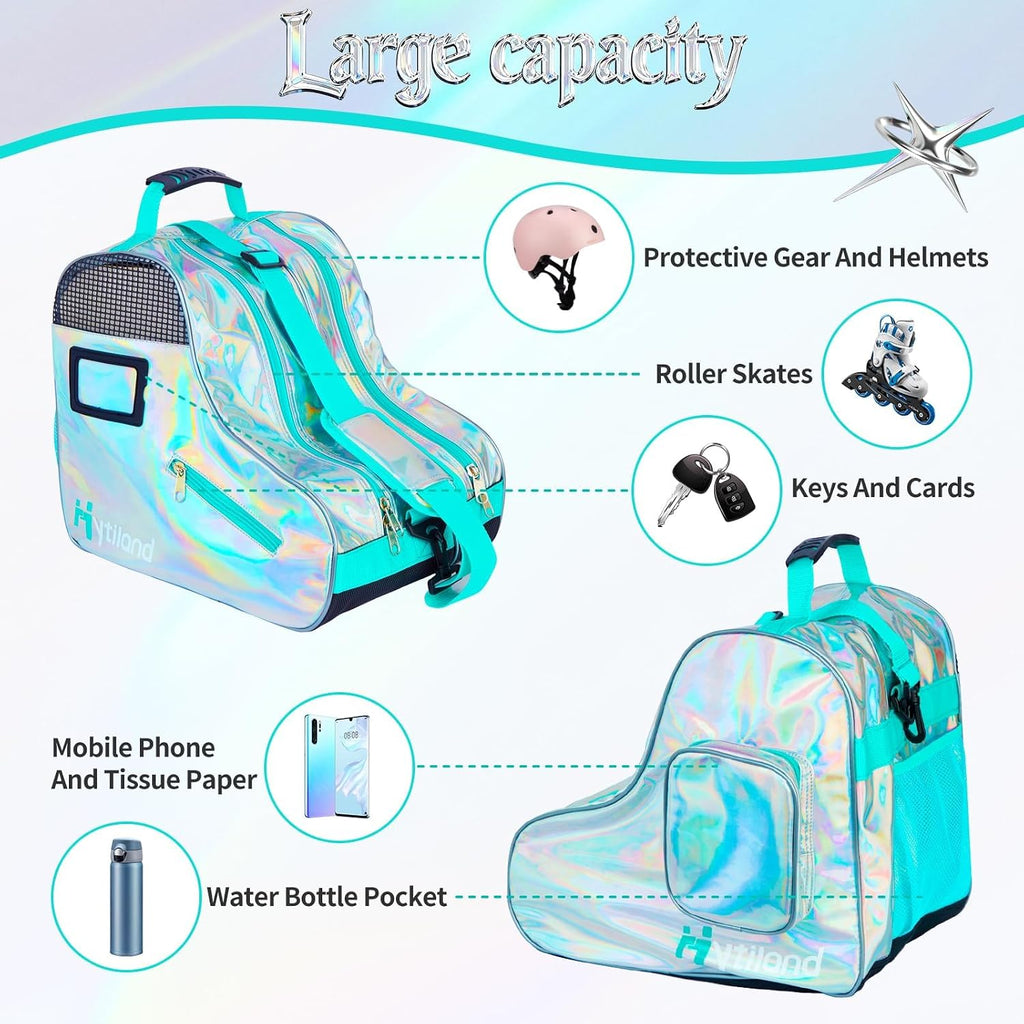 Roller Skate Bag for Inline Skates Ice Skates and Figure Skating Stylish Plain Holographic Fashion Design Spacious